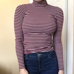 Hollister Maroon and White Striped Turtleneck